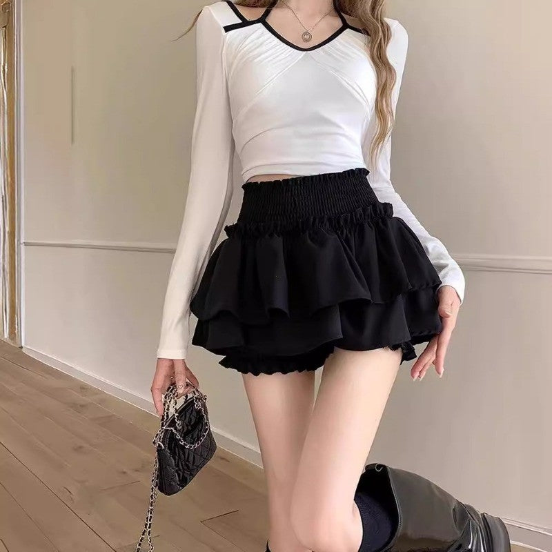 Mini Skirt Cute Sexy Balletcore Elastic High Waist Ball Gown Ruffle Patchwork Lo
