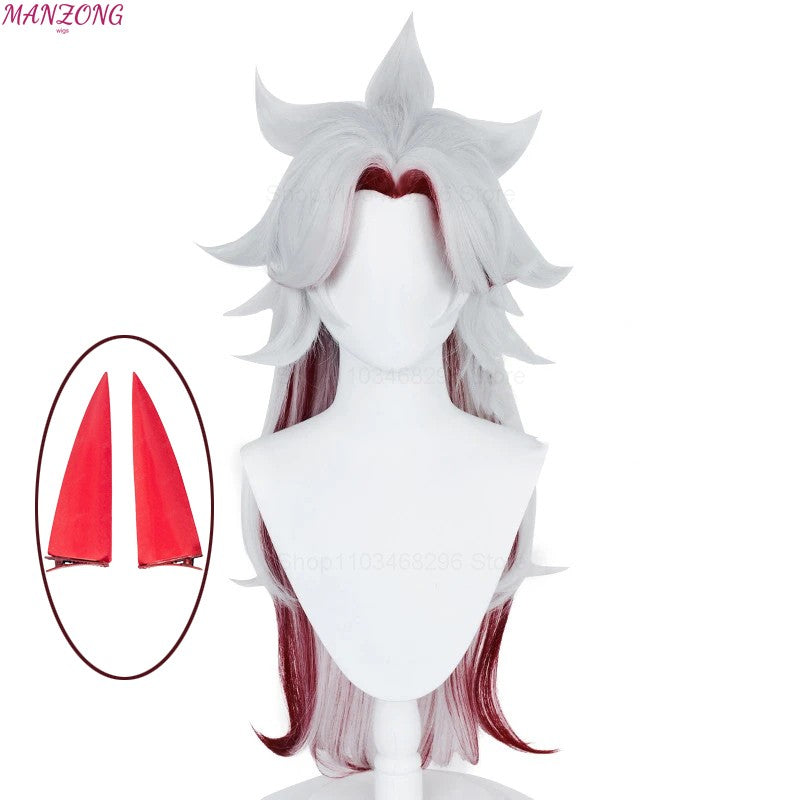 High Quality Game Impact Arataki Itto Cosplay Wig Heat Resistant Synthetic Hair Anime Wigs + Red Horn Prop Accessories