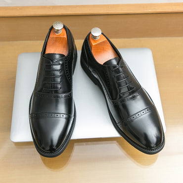 Men Oxford Shoes PU Solid Color Low Heel Classic Blok Carving Men Shoes Size 38-46