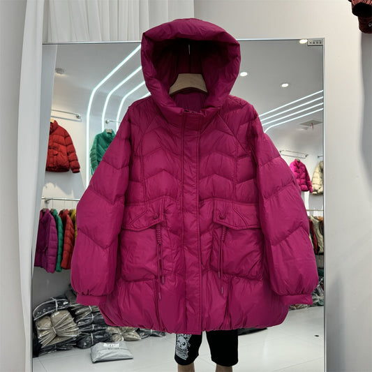 Lagabogy 2025 Women Autumn Winter Vintage Style Loose Casual Mid-Long Hooded Warm Puffer Coat Female 90% White Duck Down Jacket
