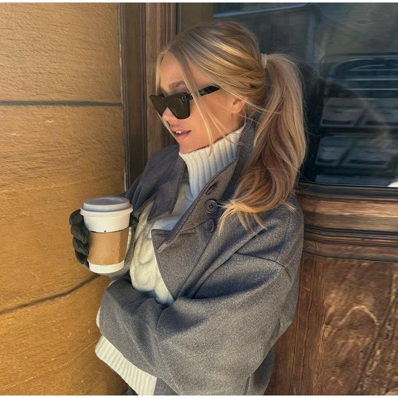 Fashion Stand Collar Solid Short Coat Women Casual Solid Single Breasted Loose Fit Coat 2025 Winter Chic Windproof Jackets