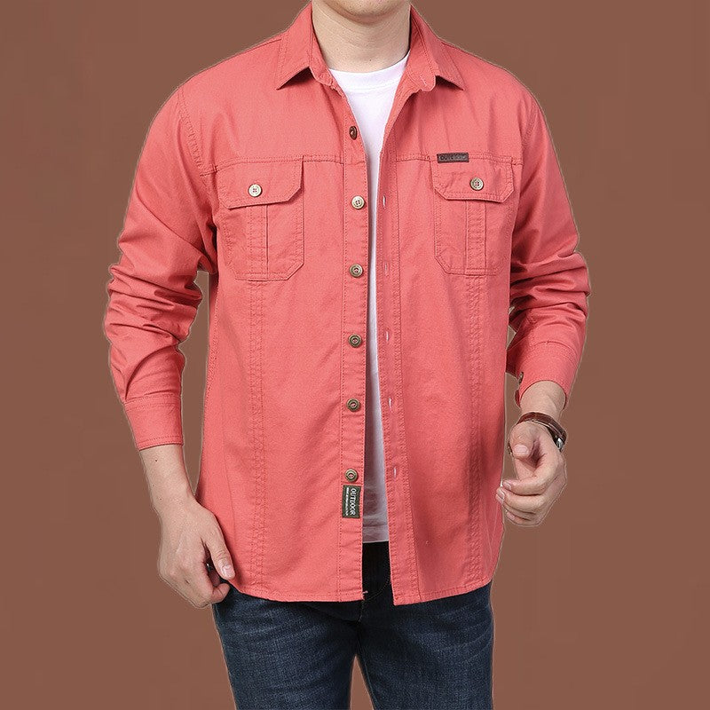 100% Cotton High Quality Spring Fall Fashion Men's Long-Sleeve Solid Color Casual Shirt Multi Pocket 6XL Large Size Cargo Jacket
