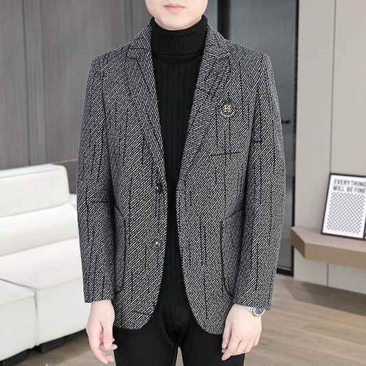 2026 Men's Striped Embroidered Casual Wool blazer
