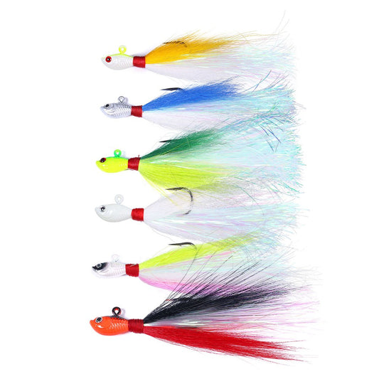 Jigs de Bucktail Cabeça Anzol Olhos 3D Isca 7g 14g 28g 56g Pelo de Veado Pena Anzol Barba Isca de Jigging Pesca