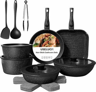 20 Pcs Pots and Pans Set Non Stick, Ceramic Cookware Set Detachable Handle, RV Kitchen Cooking Set Removeable Handles, Oven Safe