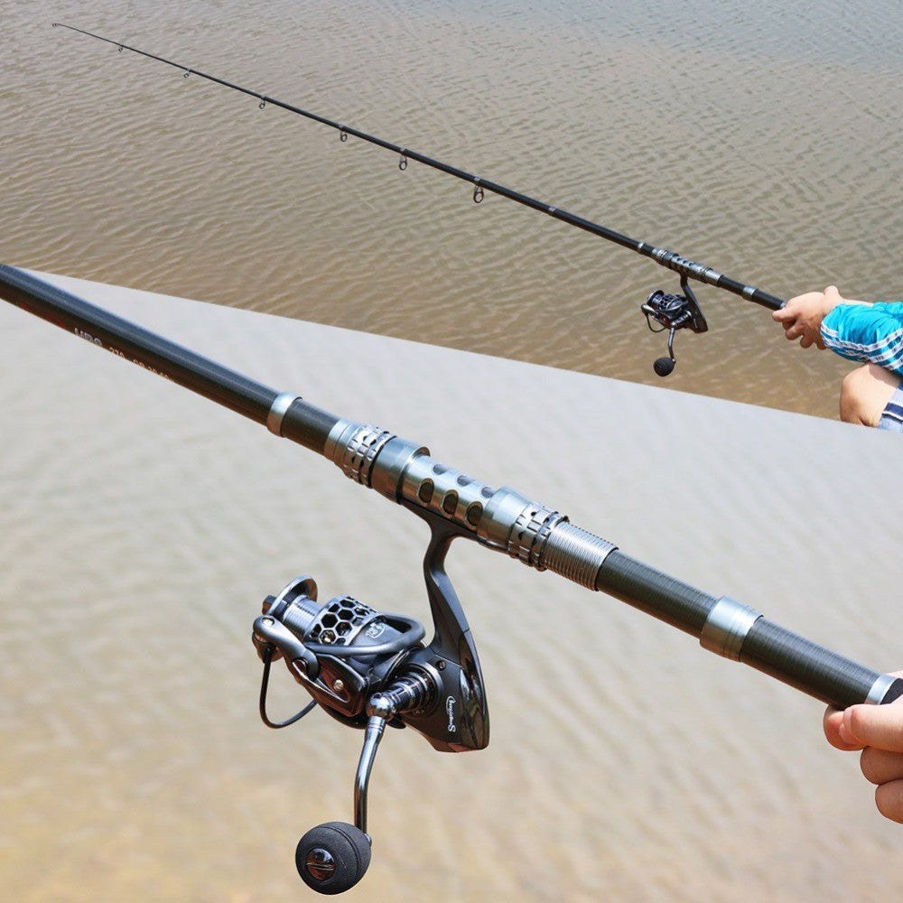 Sougayilang 1.8-3.3m Carbon Fiber Spinning Fishing Rod and 13+1BB Fishing Reel Combo Telescopic Fishing Pole Spinning Reel Kit