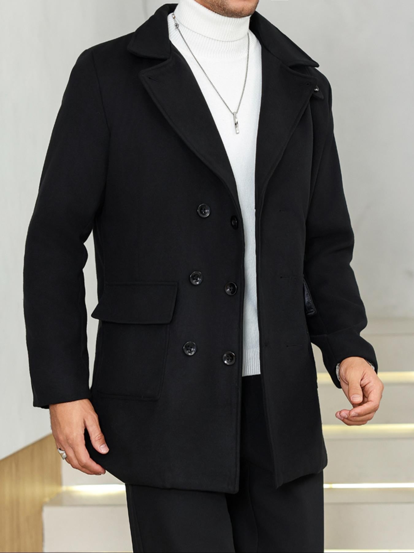 Men's Woolen Overcoat, Casual Fashion Long Sleeve Jacket with Pockets, Fall & Winter Outerwear for Daily Wear & Business