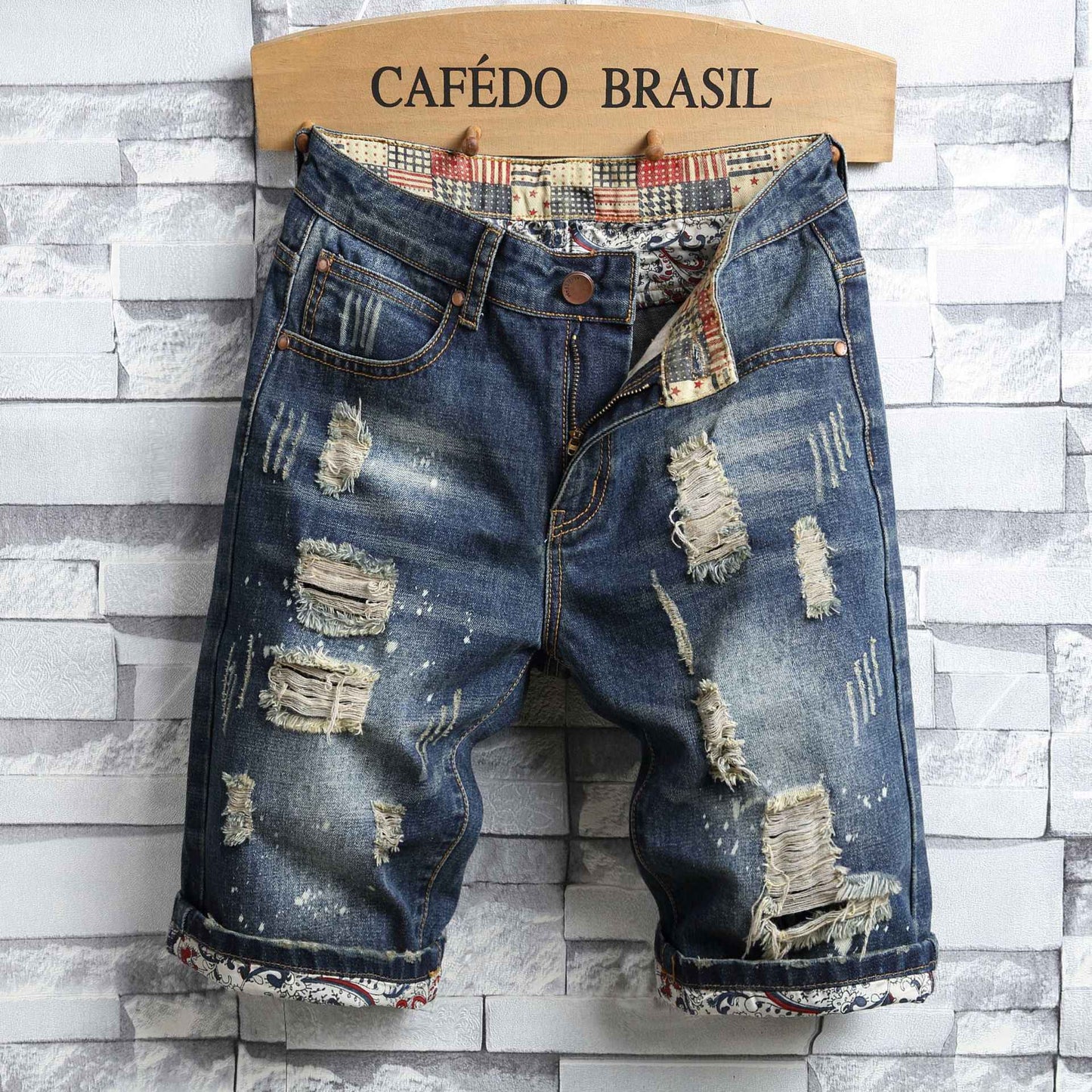 High Quality Men's Summer Holes Denim Shorts Jeans Men Straight Retro Shorts Jeans Men Knee Length Cowboy Jeans Shorts Size 40