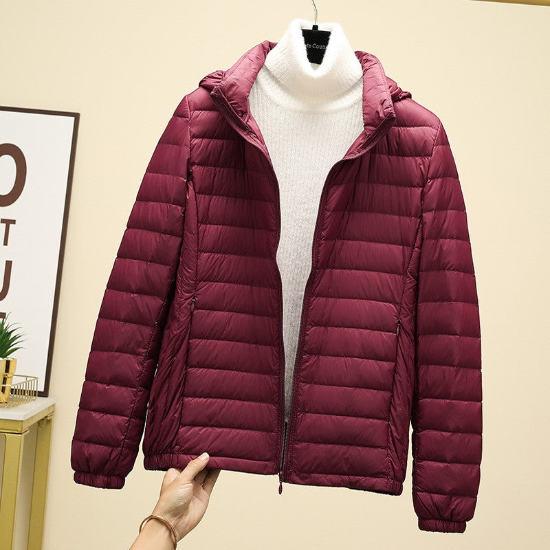 Schinteon Women Ultralight 90% White Duck Down Jacket with Removable Hood Autumn Winter Thin Outwear Portable Storage 2024 New