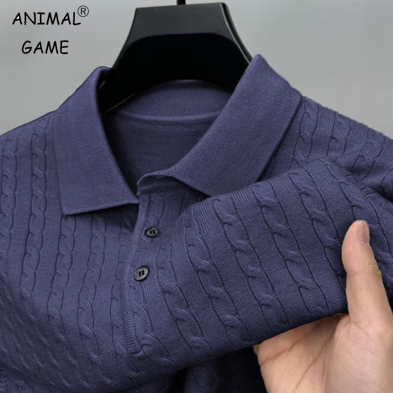 Mens V-neck Knitted Pullover Sweaters Cable Woolen Button Sweater Slim Long Sleeve Winter Warm Heavyweight Solid Color Pullovers