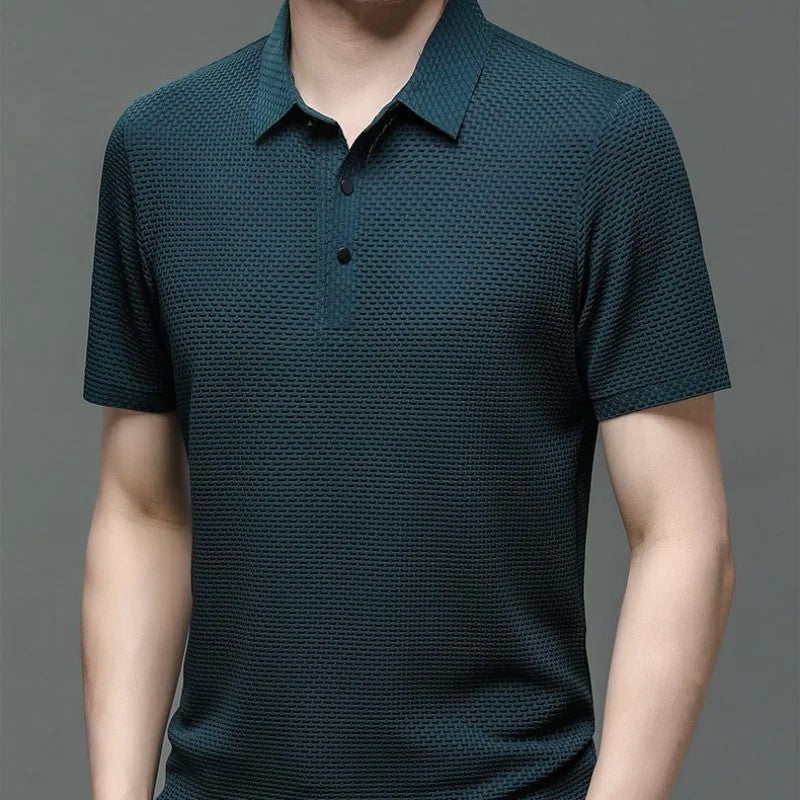 Summer New Embroidered Silk Elastic Polo Shirt for Men's Luxury Trend Fashion Leisure Breathable Cool Short Sleeved T-shirt Top