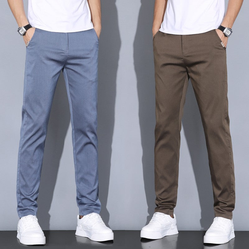 2024 Summer Thin Men Straight Casual Men's Pants Slim Stretch Elastic Waist Male Trousers Solid Color Brand Clothing Coffee