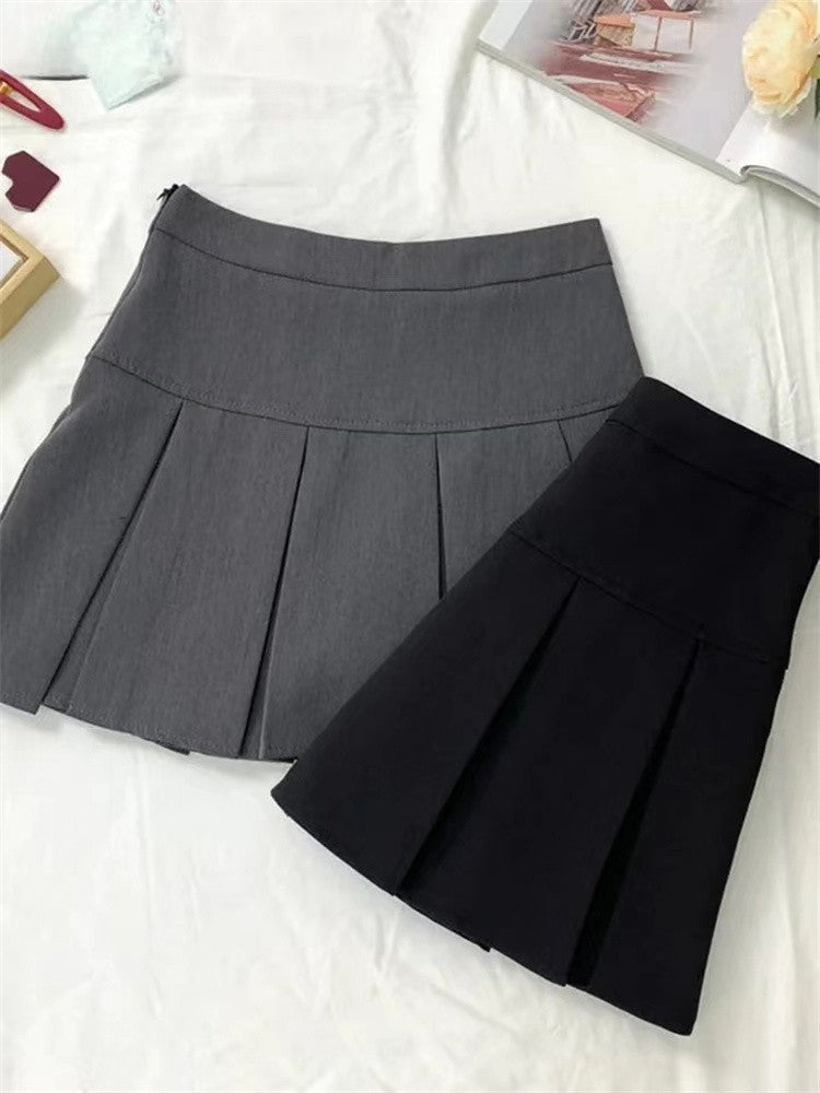 Vintage Gray Pleated Skirt Women Kawaii High Waist Mini Skirts Korean Fashion Sc