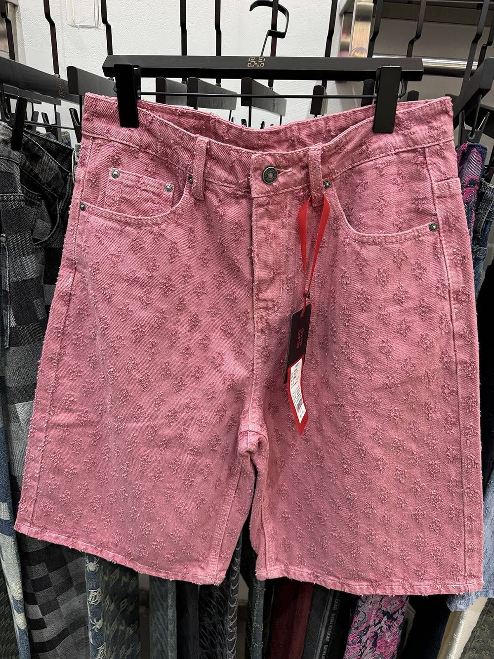 New Summer Men Distressed Short Jeans Vintage Jacquard Straight Leg Men's Denim Shorts Pants