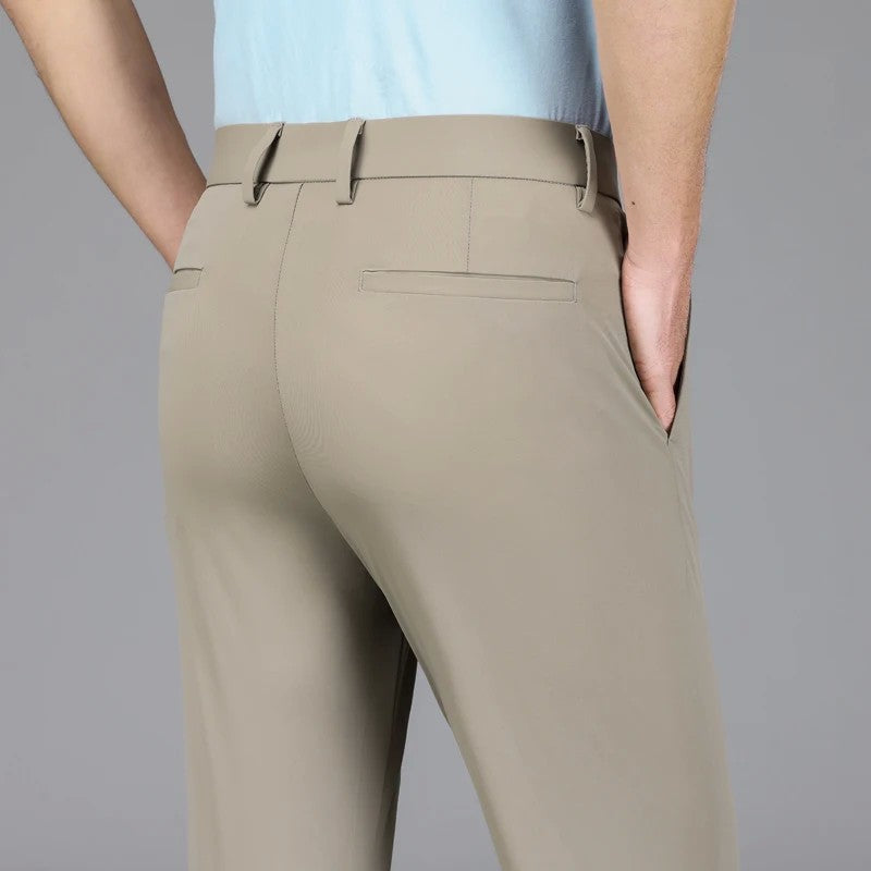 New Summer Men's Ice Silk High Stretch Business Suit Pants Male Army Green Blue Elastic Formal Office Straight Formal Trousers