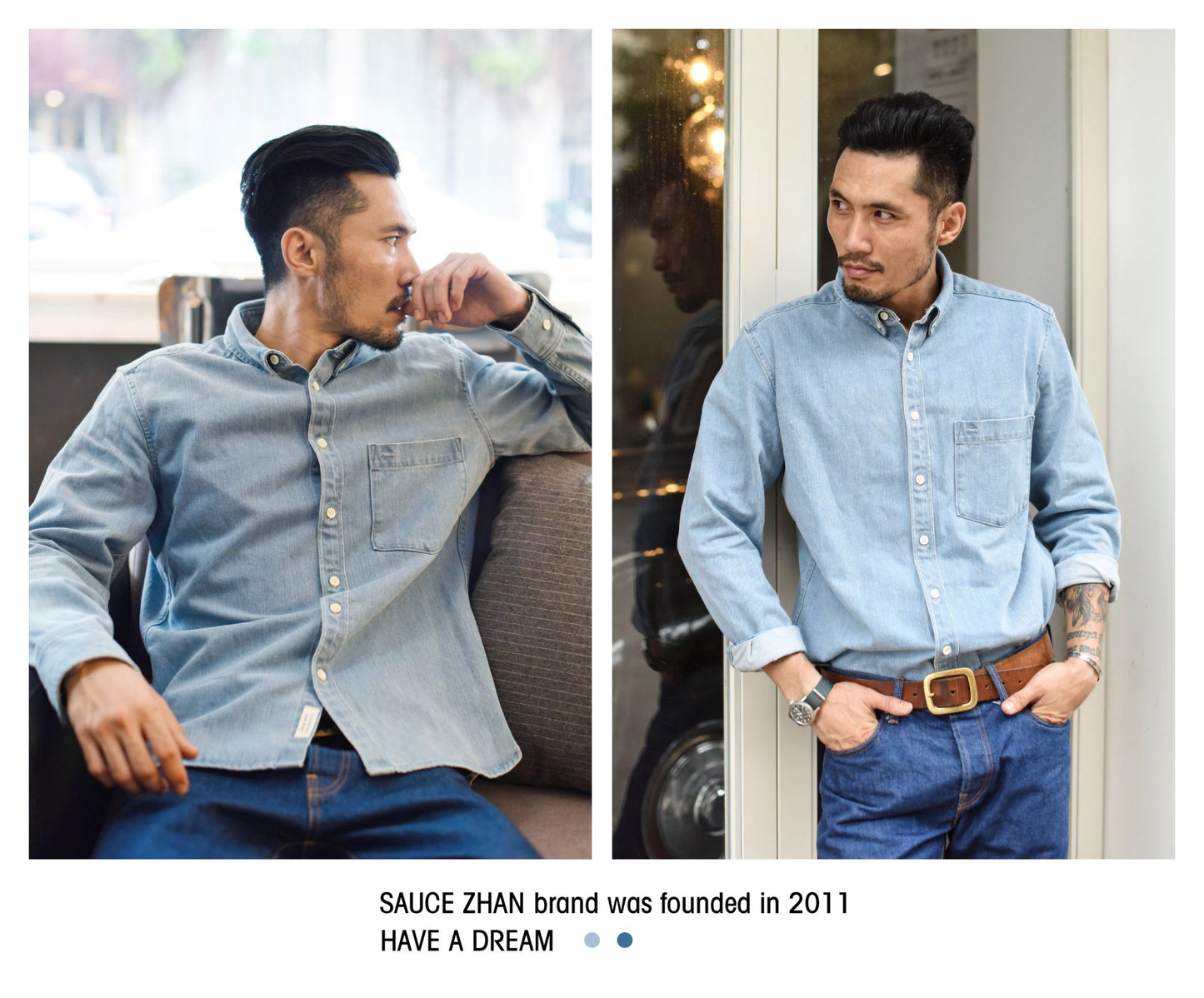 SauceZhan Chambray shirt men shirt long sleeve Denim Shirt Cotton Casual Wash Shirt Mens Dress Shirts Jeans Shirts Slim