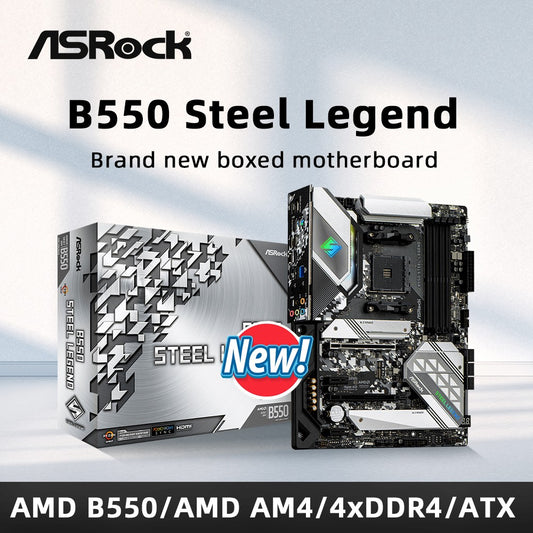 ASRock Brand New B550 Steel Legend Motherboard AMD AM4 Support 5800X3D 5700X 5600G CPU 4xDDR4 4533MHz 128GB M.2 HDMI PCIe4.0 ATX