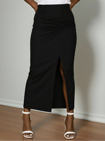 plus Size Elegant Halter Long Dress for Women Twisted Design Slit Skinny Casual Pure Color Holiday Mature Women's Fashion