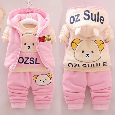Boys Clothes Suit Autumn Winter Warm Baby Girl Suits Kids Vest+Tops+Pants 3Pcs Children Fashion Cartoon Print Casual Outfits