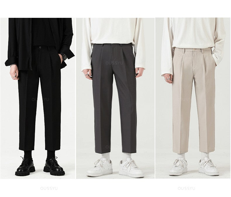 Brand Clothing Smooth Suit Pants Men Business Thin Formal Ankle Length Work Pant Korean Casual Long Trousers Male Oversized 40