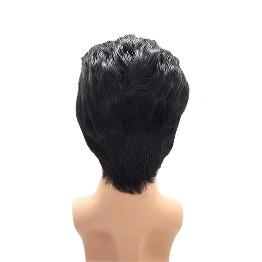 Peruca Anime Cosplay Elvis Curta Reta Preta Cabelo Sintético Peluca para Frieren Festival Acessórios de RPG
