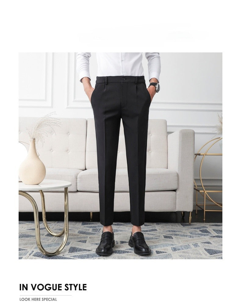 New Men Non-iron fabric Dress Pants Slim Straight Black Apricot Dark Gray Casual Suit Pants Male Business Little Feet Suit pants