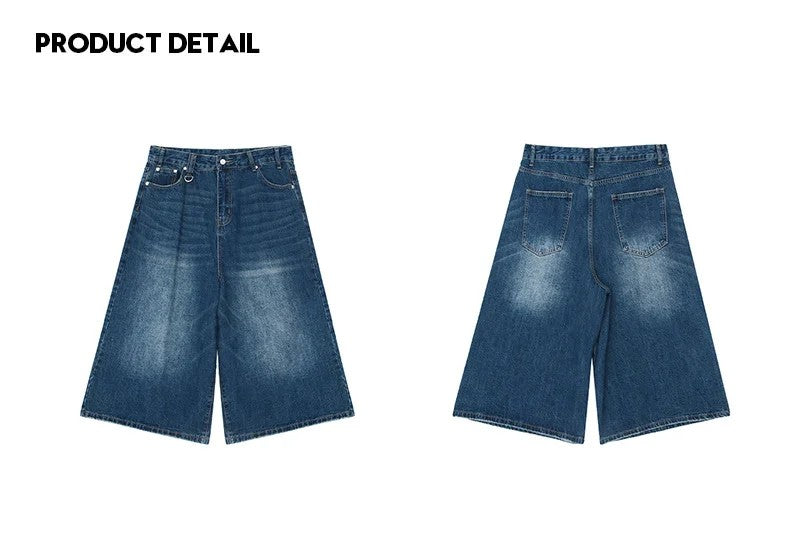 Men's Jeans American Style Vintage Loose Fit Wide Leg Straight Leg Denim Shorts Fashion Design Summer Y2k Gothic Washed Shorts