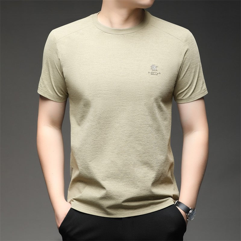 2025 New Men's Korean Style Fashion Badge Short Sleeved Sleeve Round Neck T-shirt Casual and Comfortable Summer Versatile Top