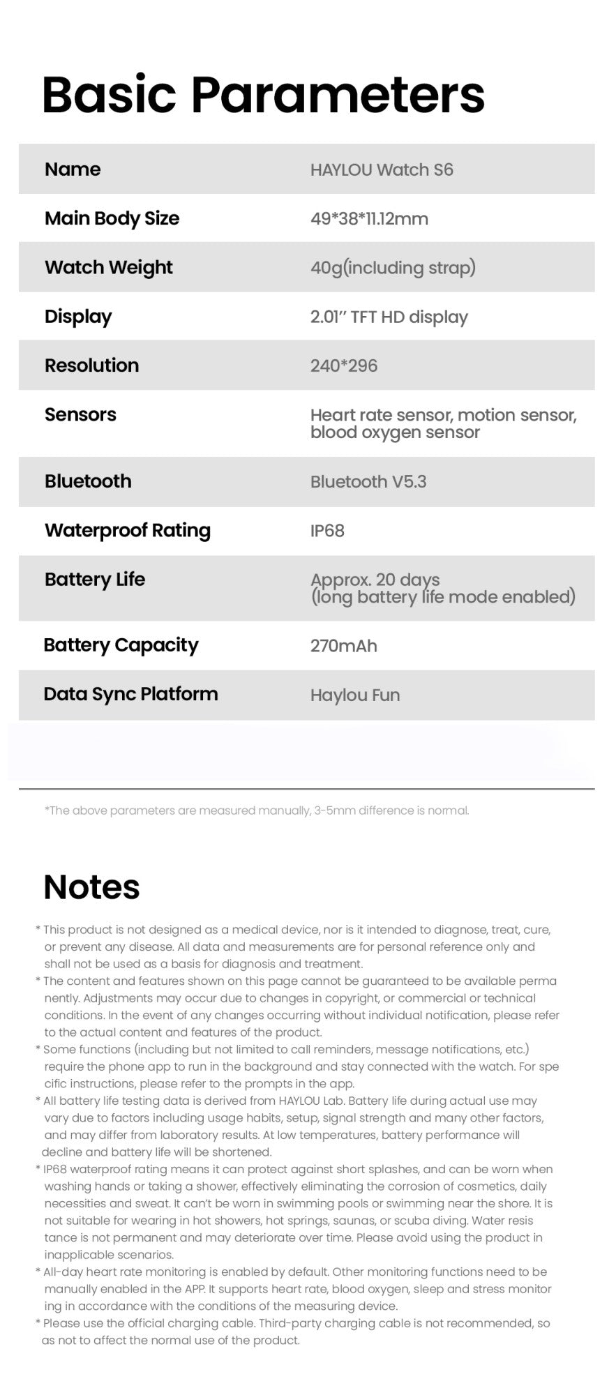 Smartwatch HAYLOU Watch S6 Tela HD de 2,01" Smartwatch Chamadas de Voz Bluetooth Monitoramento Fitness à Prova D'Água IP68