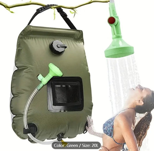Bolsa de chuveiro para acampamento aquecida a energia solar de 5 galões – Bolsa de banho portátil com mangueira removível e chuveiro comutável, perfeita para ambientes externos