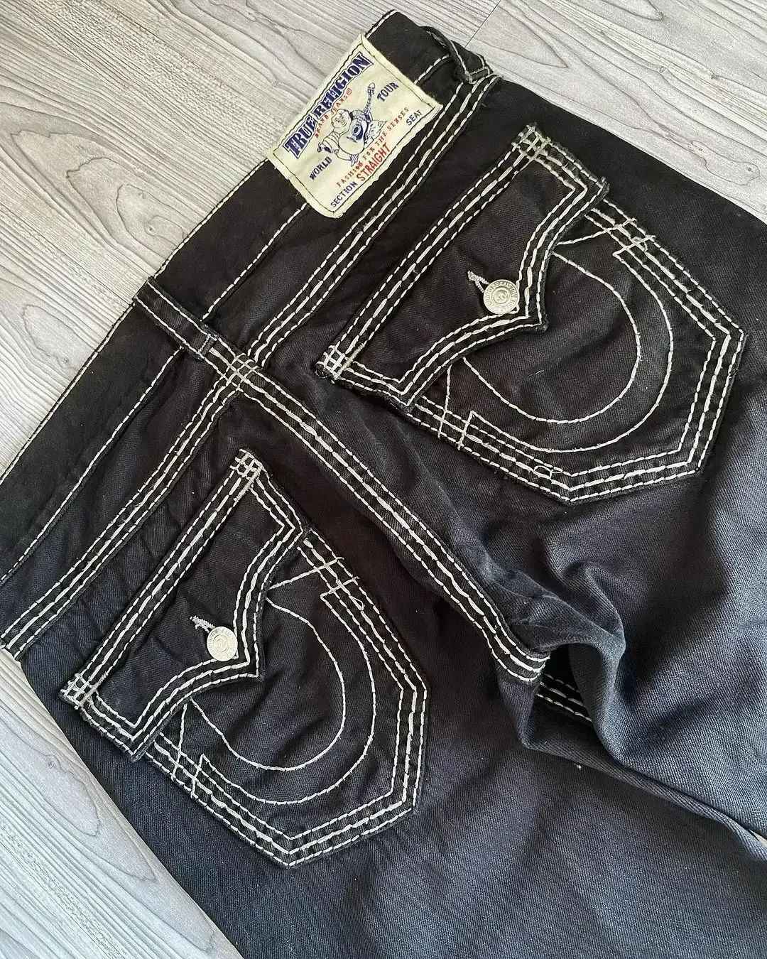 Trend Buddha Baggy Pants Hip Hop Streetwear Black Jeans Fashion Embroidered Y2k Gothic Straight Leg Wide Leg Jean Men Clothing