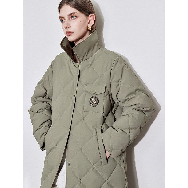 TOYOUTH Womens Down Coat 2024 Winter New Fur Collar Single Breasted Button Medium Thick Long Coat