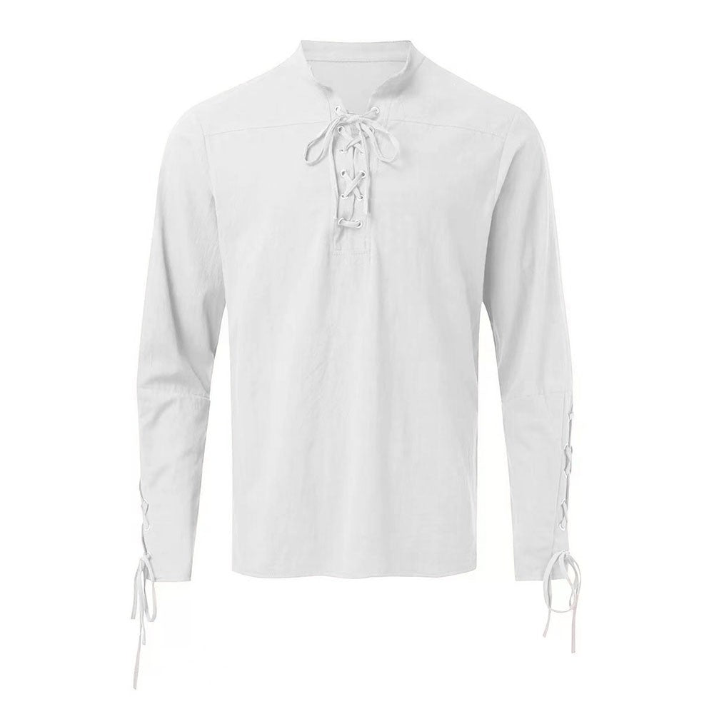 Cotton Linen Shirts for Men Medieval Costume Beach Tops Shirt Pull on Male Loose Casual Streetwear Cosplay Long Sleeve