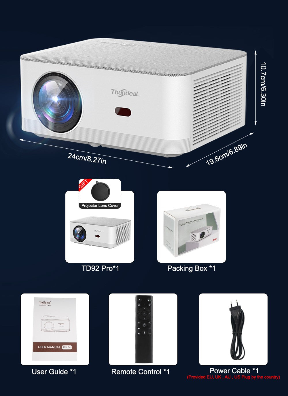ThundeaL Projetor Portátil Mini TD92 Pro FHD 1080P Full HD Beam 4K Vídeo WiFi Projetor Android TD92Pro Cinema Doméstico 3D