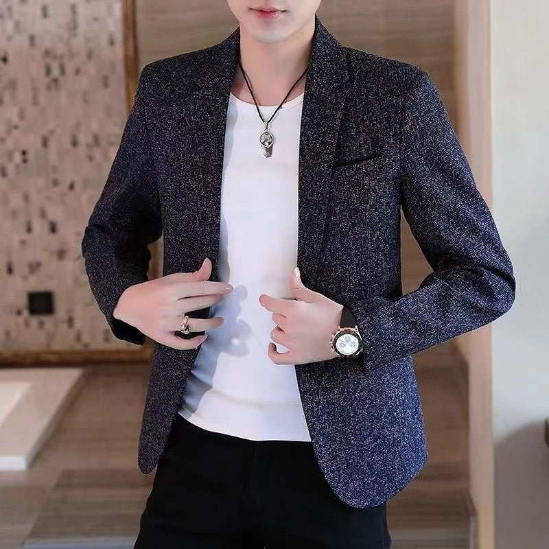 Men's casual plaid suit jacket, fashionable and versatile slim-fitting top, stylish plaid suit
