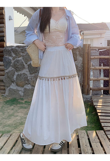 Casual High Waist Chic Pleated Skirts Korean Fashion bohemian dress Basics A-line Plus Size Clothing