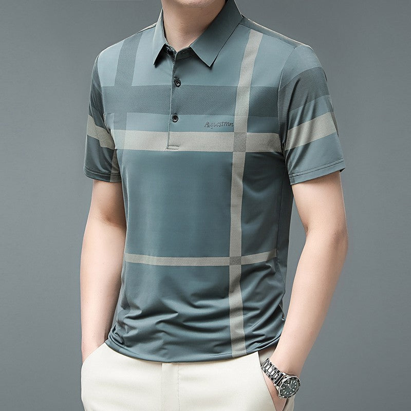 Men's Business Casual Polo Short Sleeved Smooth Wrinkle Resistant Comfortable Top New