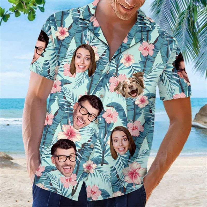 Full Print Custom Photo Hawaii Shirts Family Personalized Custom Face Unisex Hawaiian Beach Shirt Gift For Family Members