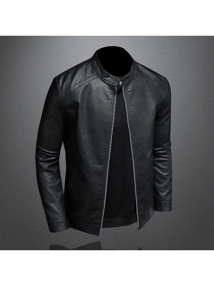 Spring Autumn Leather Jacket Men Stand Collar Slim Pu Leather Jacket Fashion Motorcycle Causal Coat Mens Moto Biker Leather Coat