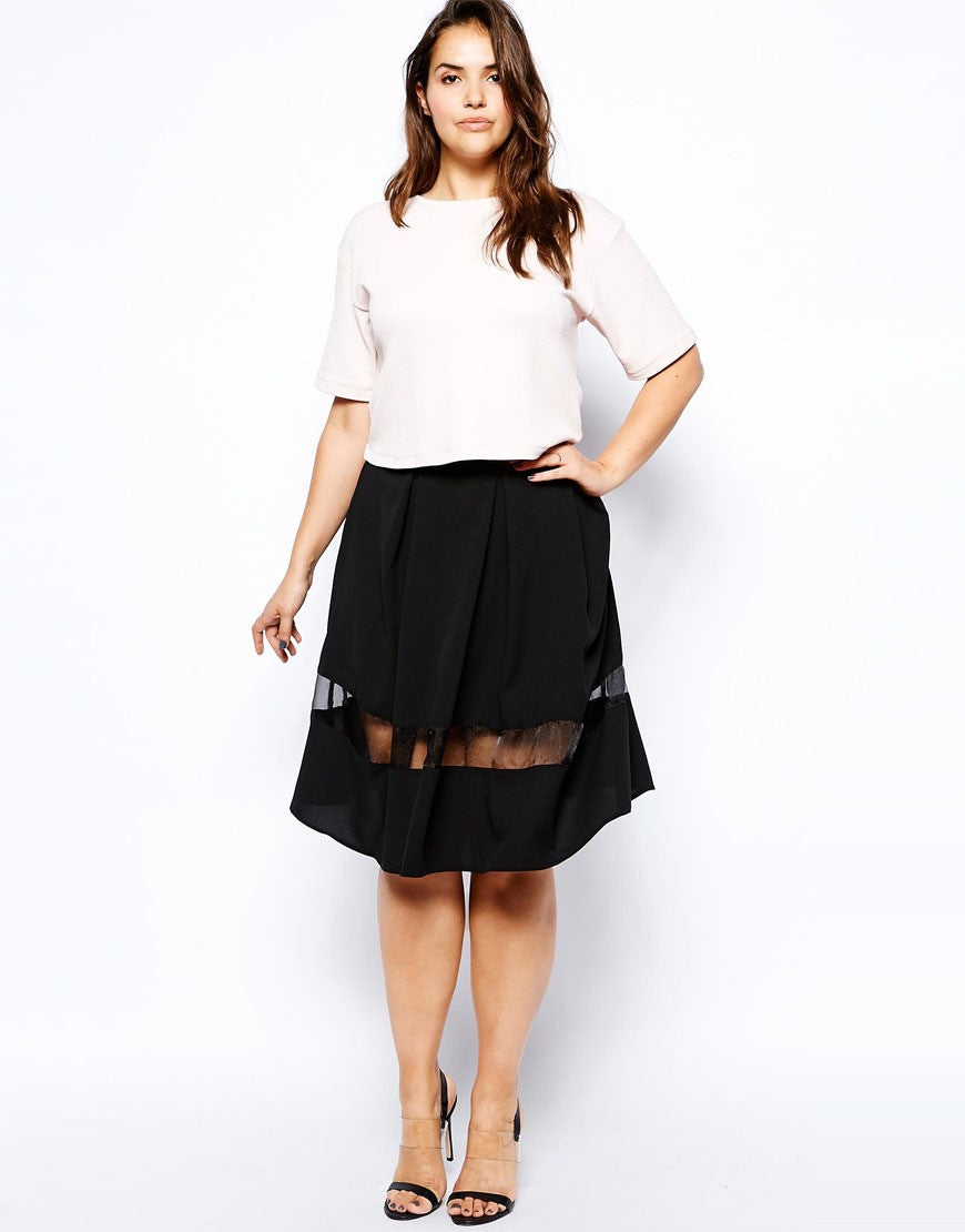 Plus Size Elastic Waist Summer Elegant A-line Skirt Women Mesh Panel Formal Pleated Midi Skirt Large Size Casual Flare Skirt 6XL