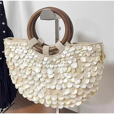 Handmade Fairy Beaded Bag?? ??Large Capacity ?Compact Size?? ??Seashell Clutch Purse?? Mermaid Style?? Shell Embellishments??