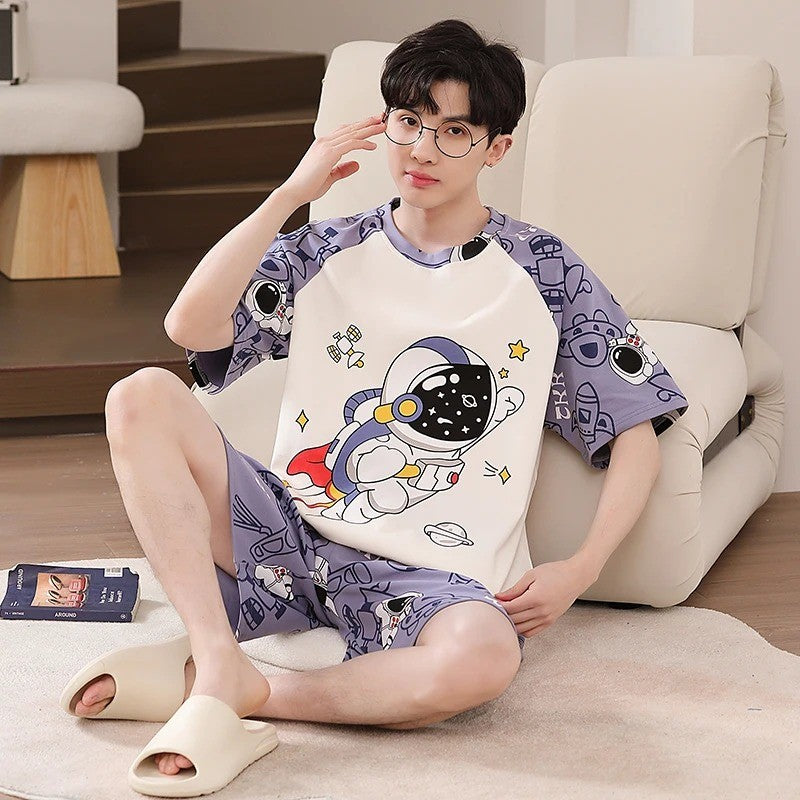 Cotton Summer Thin Men's Pajamas Set Plus Size Short Sleep Tops Pant Sleepwear Suit Male Home Suit Homewear Casual Pyjamas