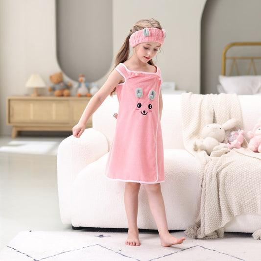 High-end Children's Suspender Skirt, Headband, Soft Towel Bathrobe, Absorbent, Wearable, Wrapable, Water-absorbent Quick-drying