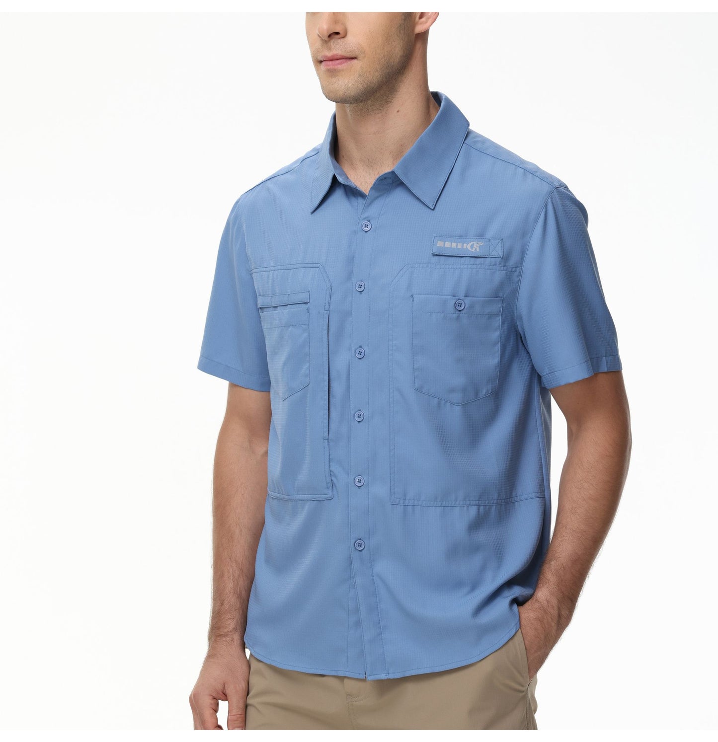 Summer Men's UPF 50+ Fishing Shirts, Casual Breathable Short Sleeve Cargo Fishing Shirt, Button Down Tactical Shirts Blouse