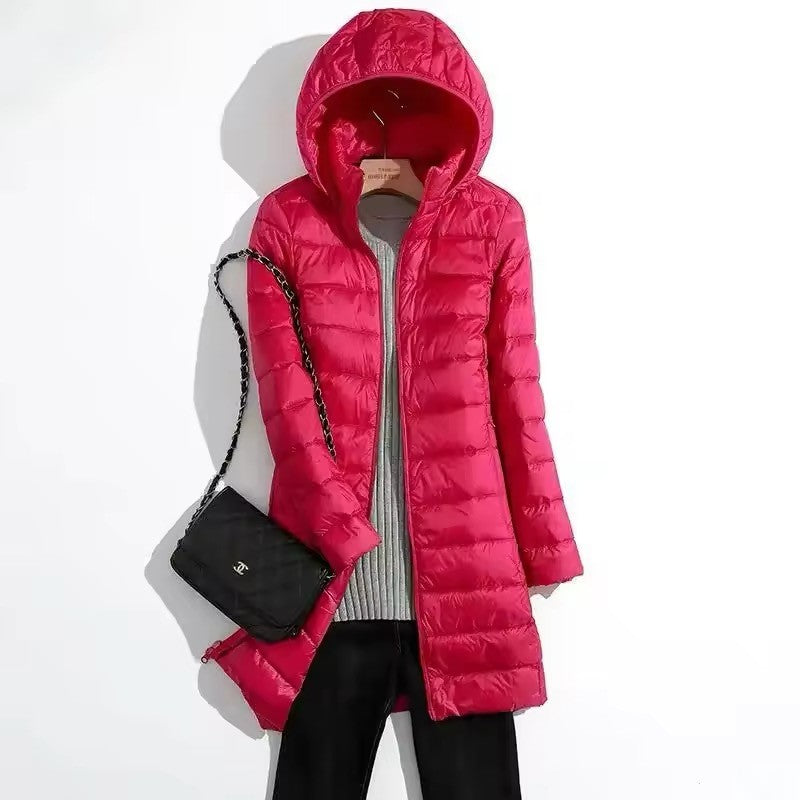 Plus Size 5xl 6xl 7xl Fall Women's Autumn Winter Ultra Lightweight Packable Long Puffer Jacket Female Hooded Korean Slim Coat
