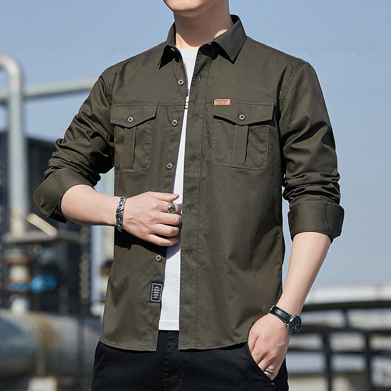 100% Cotton New Cargo Shirt for Men Long Sleeve 2 Pocket Shirts Outdoor Casual Blouses High Quality Clothing Overshirt