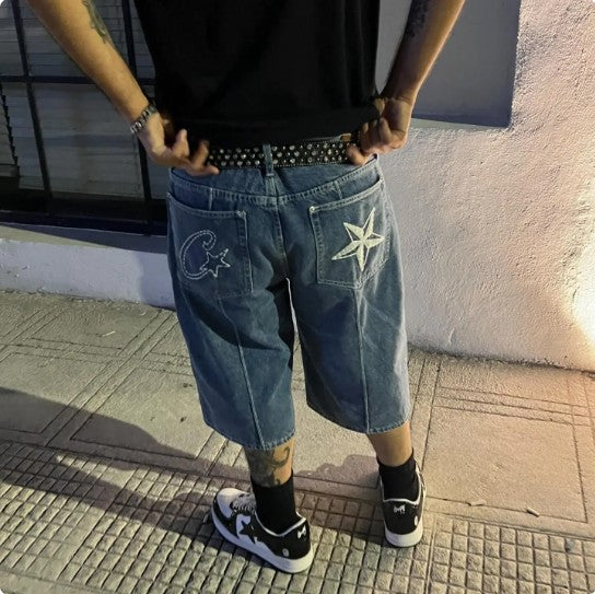 High Quality Street Y2K Retro Denim Shorts Shinjuku Hip Hop Pocket Loose Denim Shorts For Men and Women In Summer Gothic Shorts