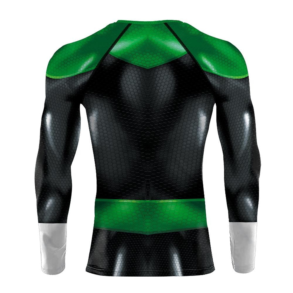 Superheroes Cosplay Costume Men Green Compression Shirts Lantern Printing Long Sleeves Tops Gym Sports Shirt Male Clothes