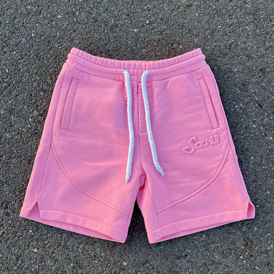 Y2K Harajuku Solid Shorts Man Letter Embossed Pink Sweatpants Hip Hop Retro Casual Stylish Comfortable Shorts Unisex Baggy Pants