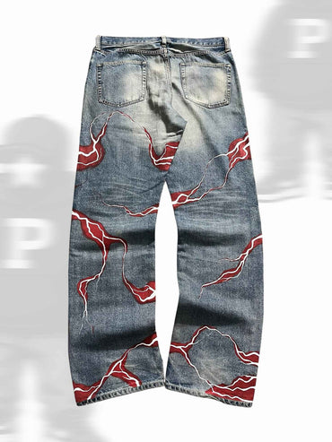 retro y2k gothic lightning graphic jeans wide legs loose loose hip-hop street style men and women fashion clothing